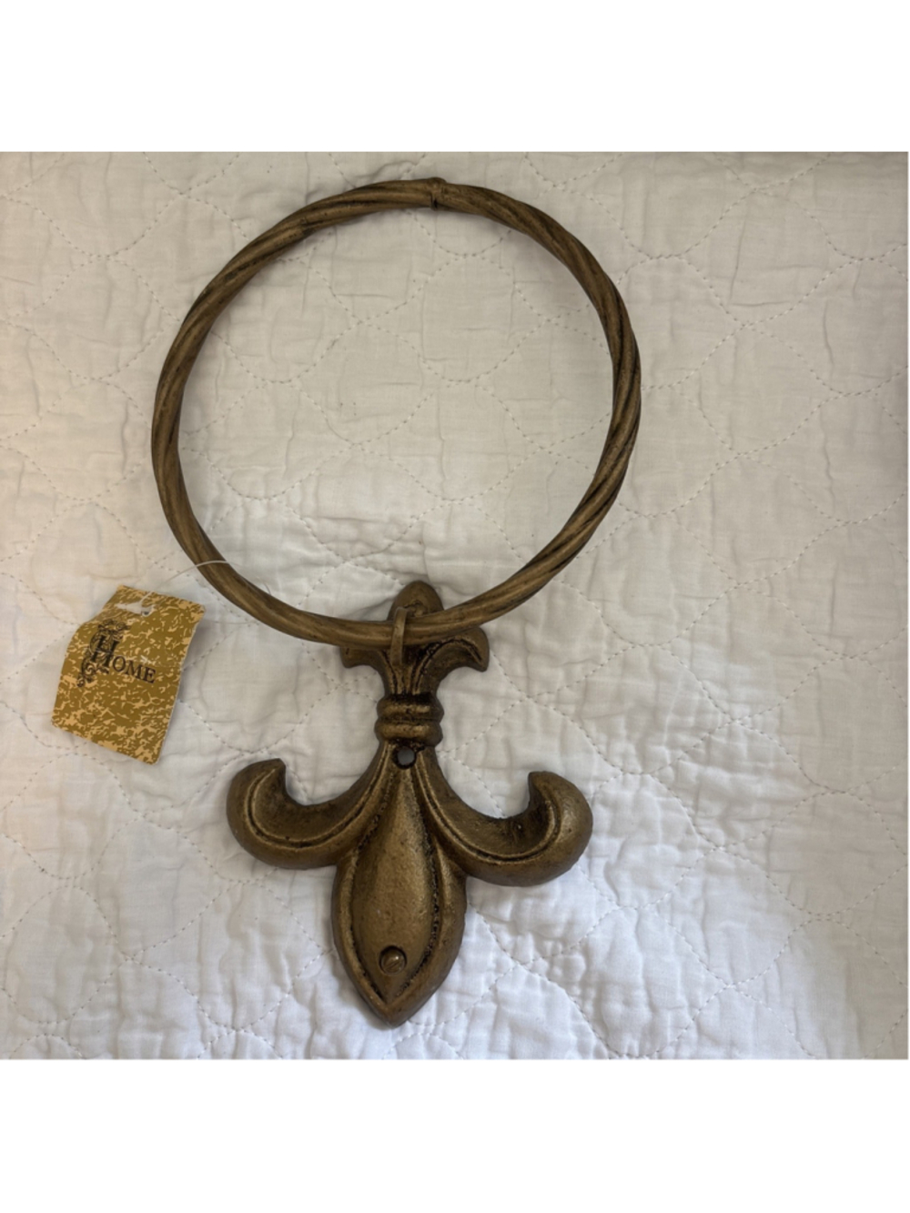 Vintage Brass Bathroom Towel Holder Ring Fleur De Lys Made In China 1970’s
